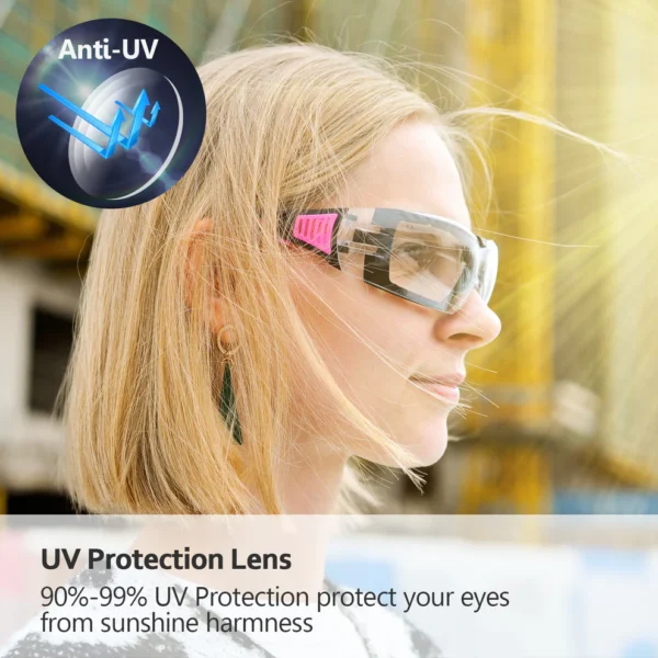 AFEYEAR Womens Anti Fog Safety Goggles with HD Anti Scratch Resistant Lenses Work Goggles for Women, Adjustable Neck Cord,UV Protection Pink Safety Glasses for DIY, Lab,Grinding,Cycling, MTB - Image 2