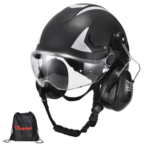SAFEYEAR Triple Shield Safety System: ANSI/CE Hard Hat With Eyes Shield + Earmuffs for Industrial & Outdoor Work
