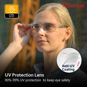 SAFEYEAR Women Safety Glasses Anti Fog Lens,HD Clear Scratch Resistant Work Glasses with Adjustable Straps for Lady, No-Slip Grips,VU Protection for DIY, Lab, Welding, Grinding,Chemistry(Pink)