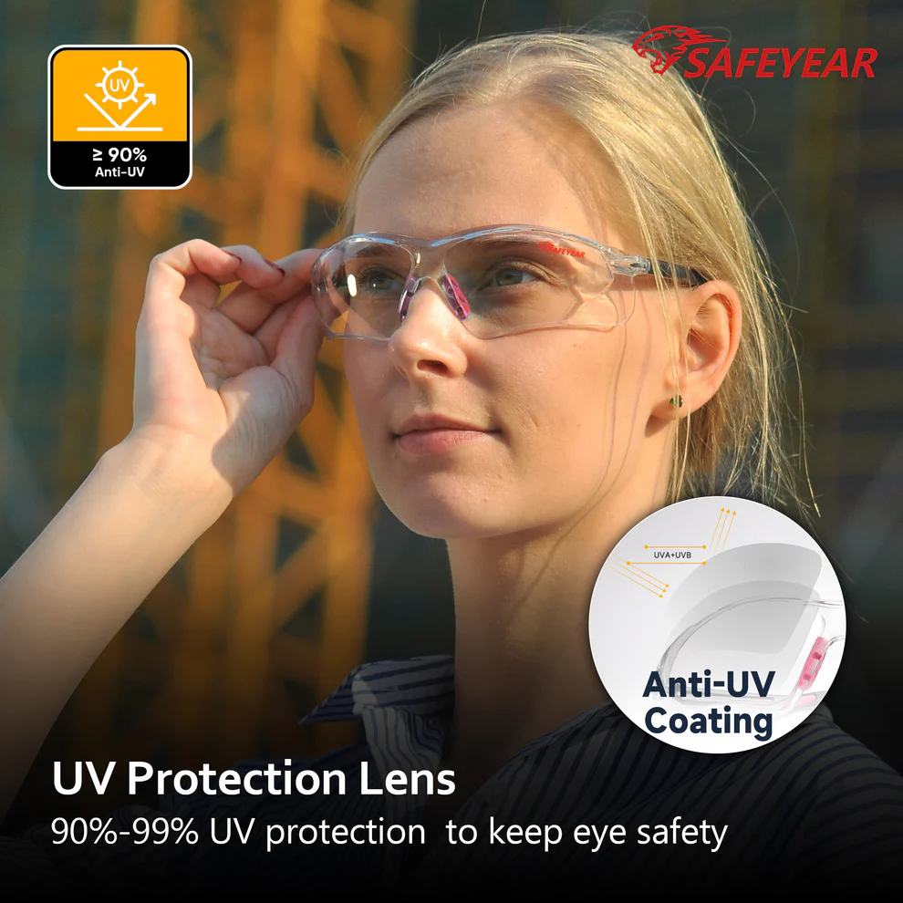 SAFEYEAR Women Safety Glasses Anti Fog Lens,HD Clear Scratch Resistant Work Glasses with Adjustable Straps for Lady, No-Slip Grips,VU Protection for DIY, Lab, Welding, Grinding,Chemistry(Pink) - Image 2