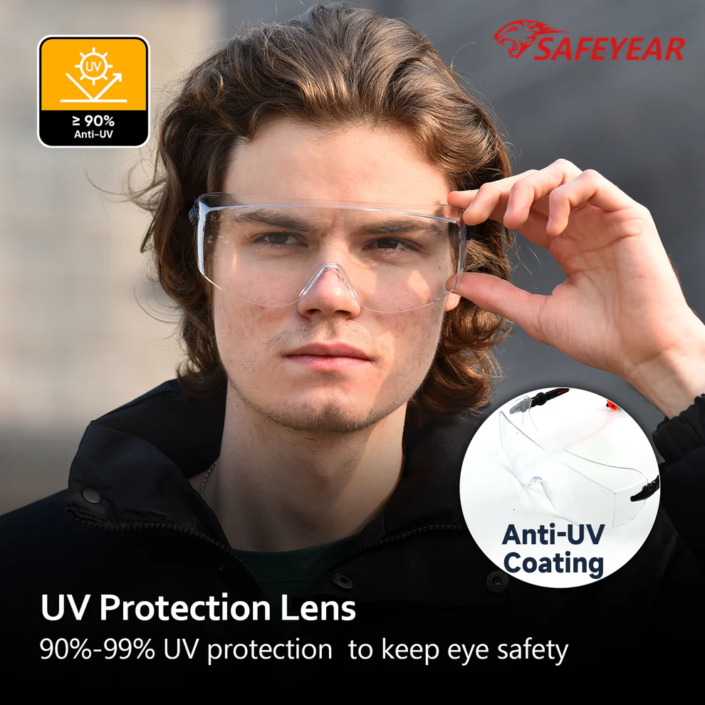 SAFEYEAR Over Glasses Safety Goggles ANSI/EN16321 - Anti-Fog Adjustable Arms - Image 3
