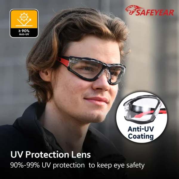 ANSI & EN16321 Safety Glasses - Anti-Fog/Scratch Resistant, Clear Lens with Free Head Strap - Image 2
