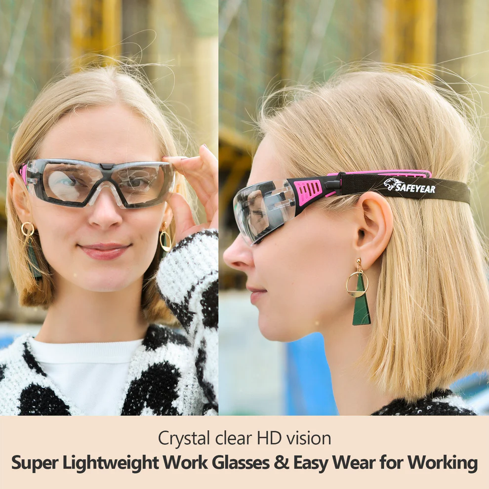 AFEYEAR Womens Anti Fog Safety Goggles with HD Anti Scratch Resistant Lenses Work Goggles for Women, Adjustable Neck Cord,UV Protection Pink Safety Glasses for DIY, Lab,Grinding,Cycling, MTB - Image 3