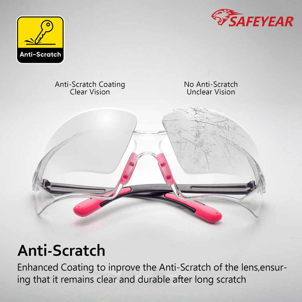 SAFEYEAR Women Safety Glasses Anti Fog Lens,HD Clear Scratch Resistant Work Glasses with Adjustable Straps for Lady, No-Slip Grips,VU Protection for DIY, Lab, Welding, Grinding,Chemistry(Pink) - Image 4