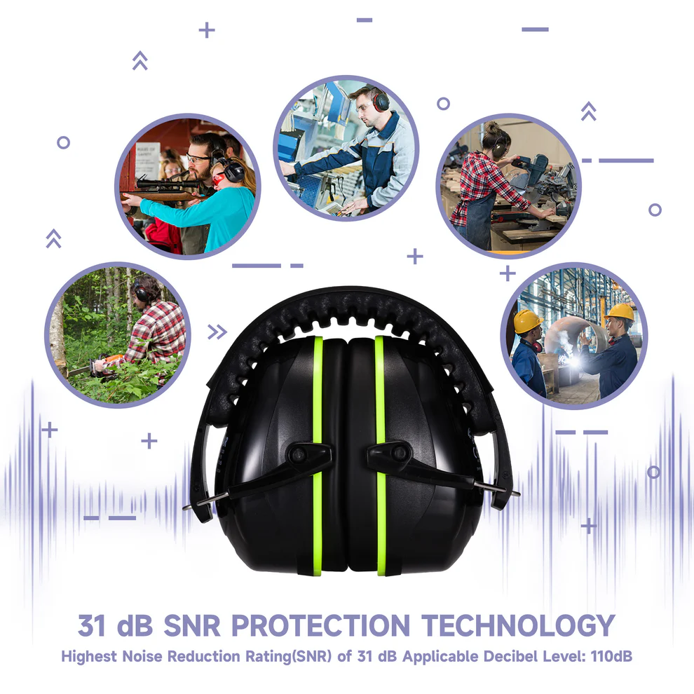 Safeyear QuiteEnjoy 31dB SNR Ear Muffs, Adjustable Noise Cancelling Ear Defenders for Construction Airport Factory, ANSI/CE Certified Hearing Protection - Image 2