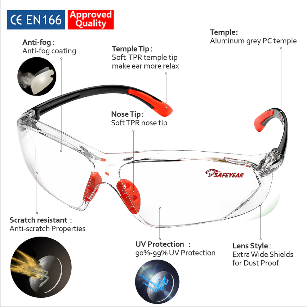 SAFEYEAR Anti Scratch Safety Glasses- SG003 HD Anti Fog Work Glasses for Women and Men Adults No-Slip Grips, VU Protection Safety Goggles for DIY, Chemistry Lab, Welding, Grinding,Garden - Image 3