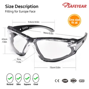 SAFEYEAR Over Glasses Safety Goggles ANSI/EN16321 – Anti-Fog Adjustable Arms