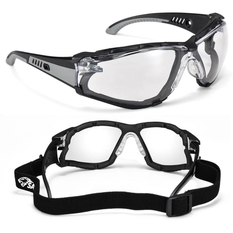 SAFEYEAR Over Glasses Safety Goggles ANSI/EN16321 - Anti-Fog Adjustable Arms