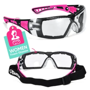 AFEYEAR Womens Anti Fog Safety Goggles with HD Anti Scratch Resistant Lenses Work Goggles for Women, Adjustable Neck Cord,UV Protection Pink Safety Glasses for DIY, Lab,Grinding,Cycling, MTB